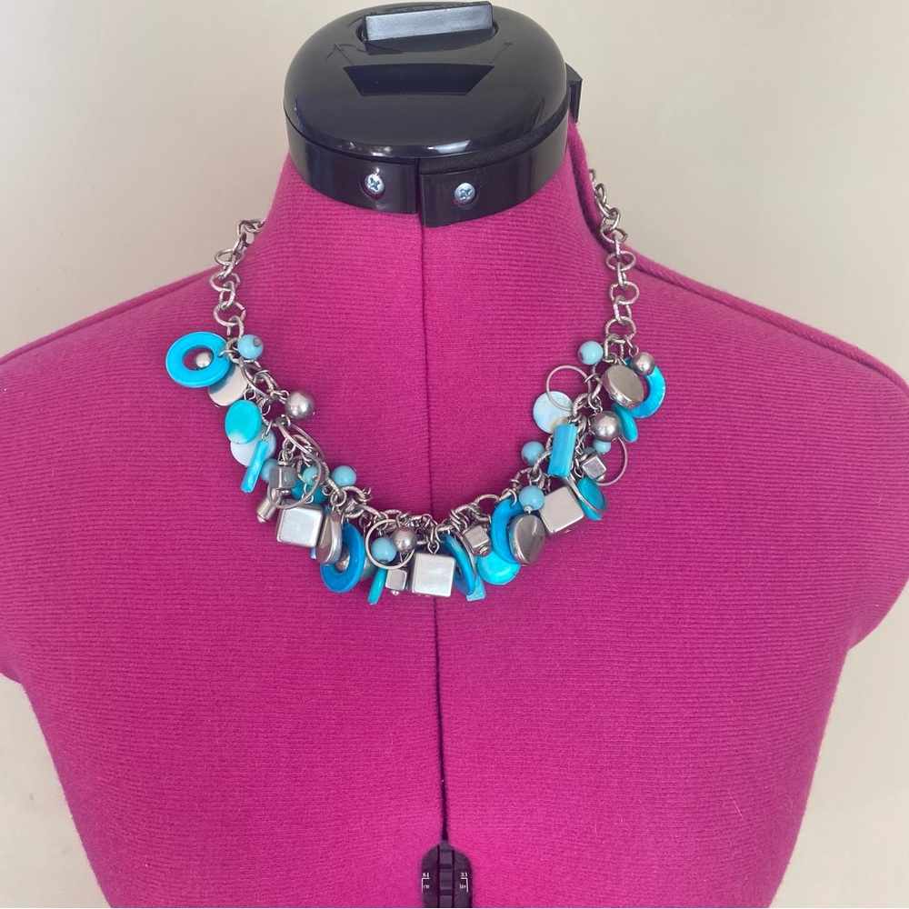 Turquoise and Silver Charm Statement Necklace